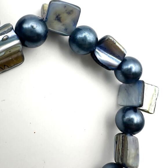 Abalone Shell Stretch Bracelet Set of 2 Beaded Jewelry lot blue brown beach - Picture 8 of 10